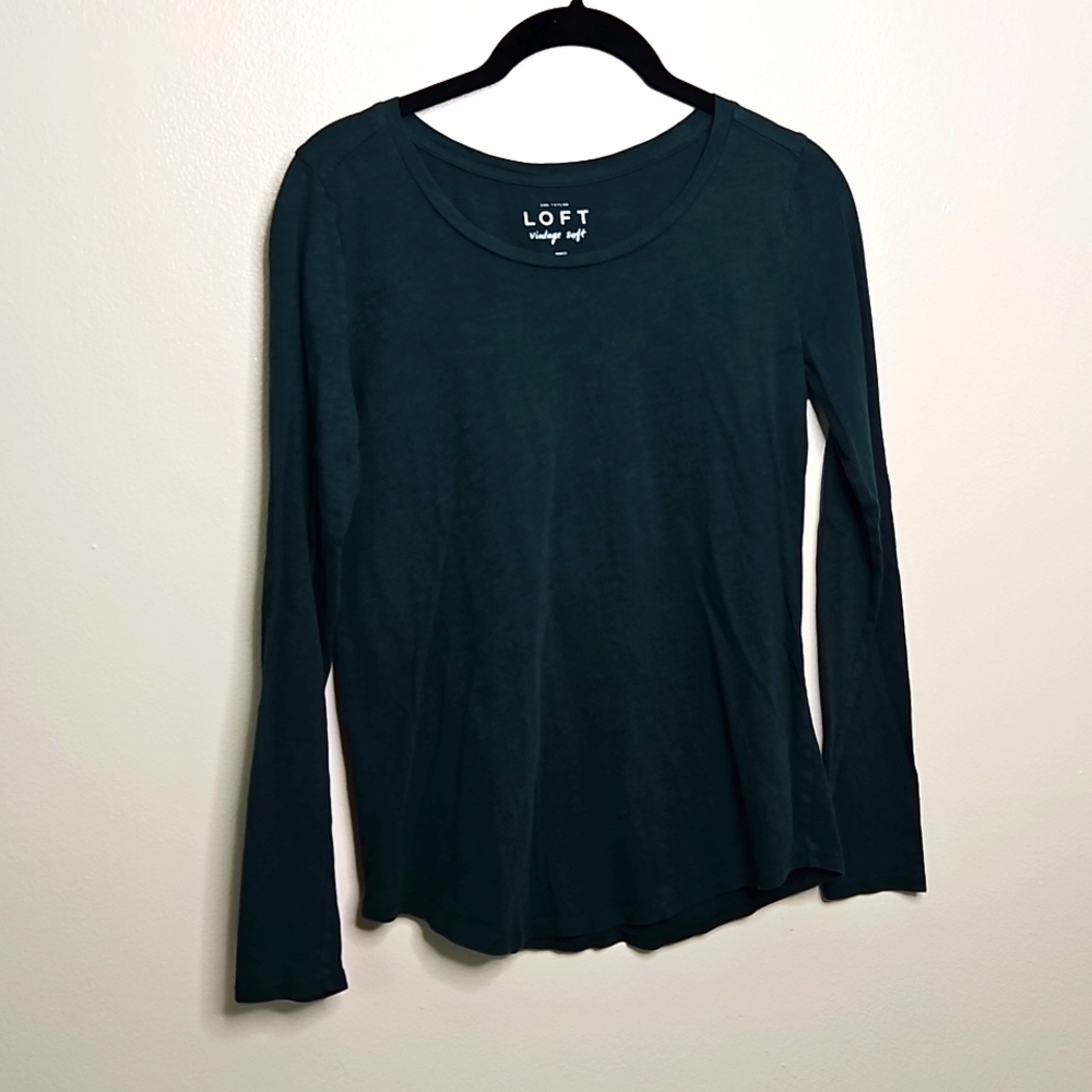 LOFT Women's Green Crew Neck Long Sleeve Shirt X-Small